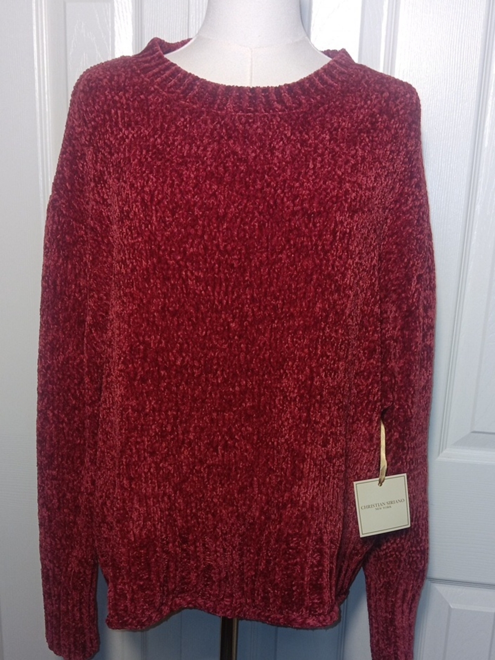 NWT Christian Siriano New York Red Chenille Crewneck Sweater